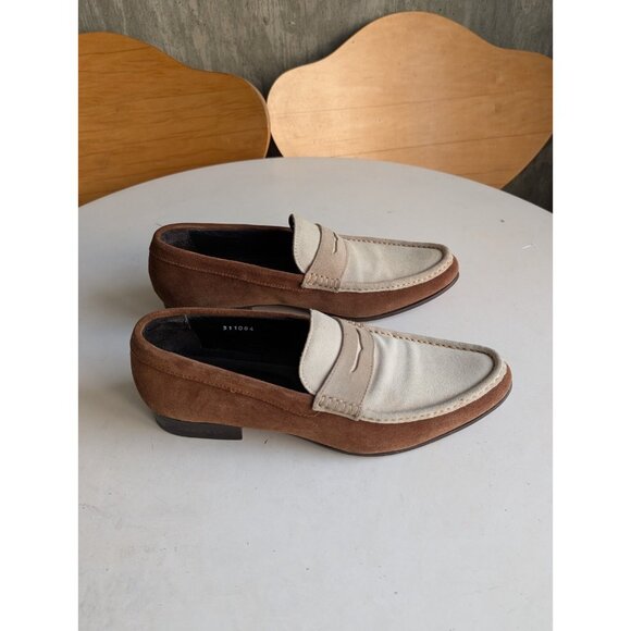 DSquared2-Men\'s Brown/Ivory/Taupe-Suede Almond Toe Penny Loafers-EU41/US 8 main image 9